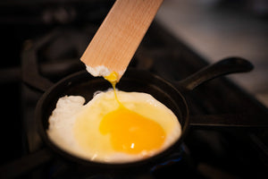 Earlywood Flat Saute tool cooking a one-person breakfast